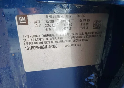 2012 Chevrolet Volt z USA, uszkodzony, nr VIN 1G1RC6E40CU106368